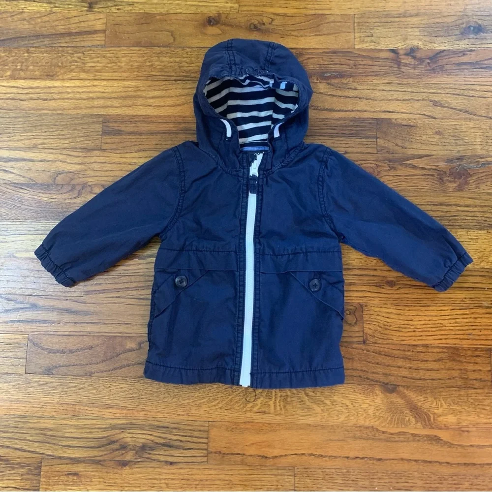 OshKosh Hooded Hoodie Jacket Coat  Navy Blue Winter Full Zip Close w/ 2 Pockets